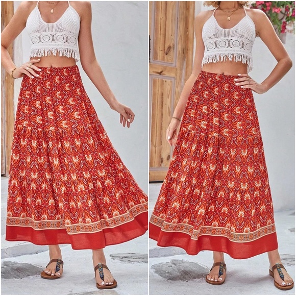 Boho Floral Print Maxi Skirt - Picture 3 of 7